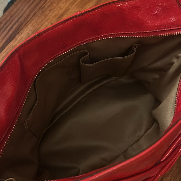 Coach Madison Diagonal Pleated Patent Leather Shoulder Handbag, Red - Picture 6 of 7